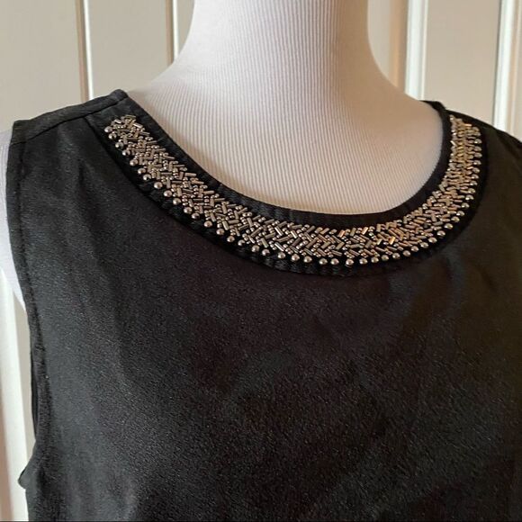 Lush Black Sleeveless Crop Top Beaded Neckline Scalloped Hemline - Picture 2 of 9